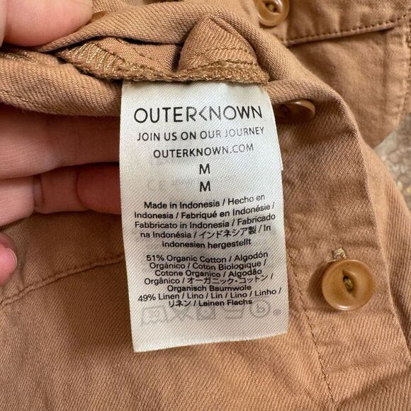 Outerknown S.E.A. Tan Sand Cotton Linen Jumpsuit Short Sleeve Medium - Picture 8 of 14